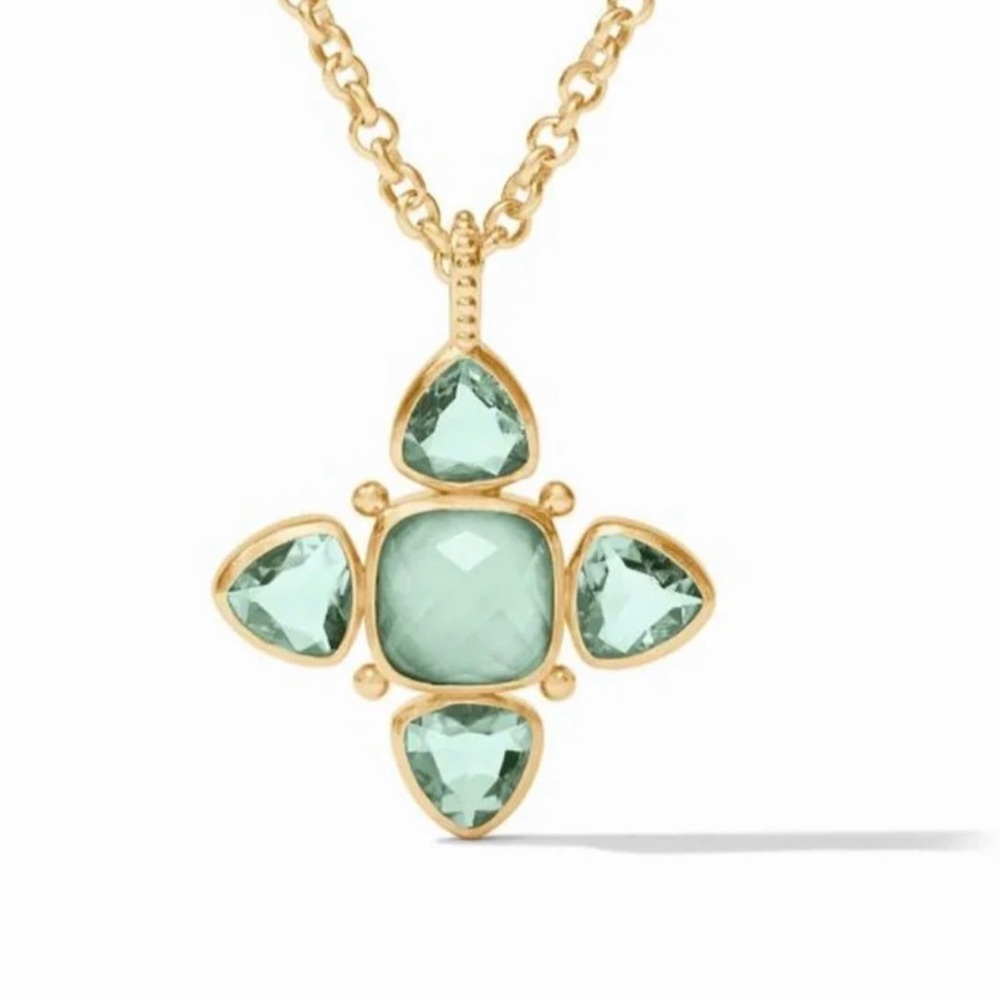 Julie Vos Aquitaine Statement Long Pendant necklace- Iridescent Aquamarine Blue